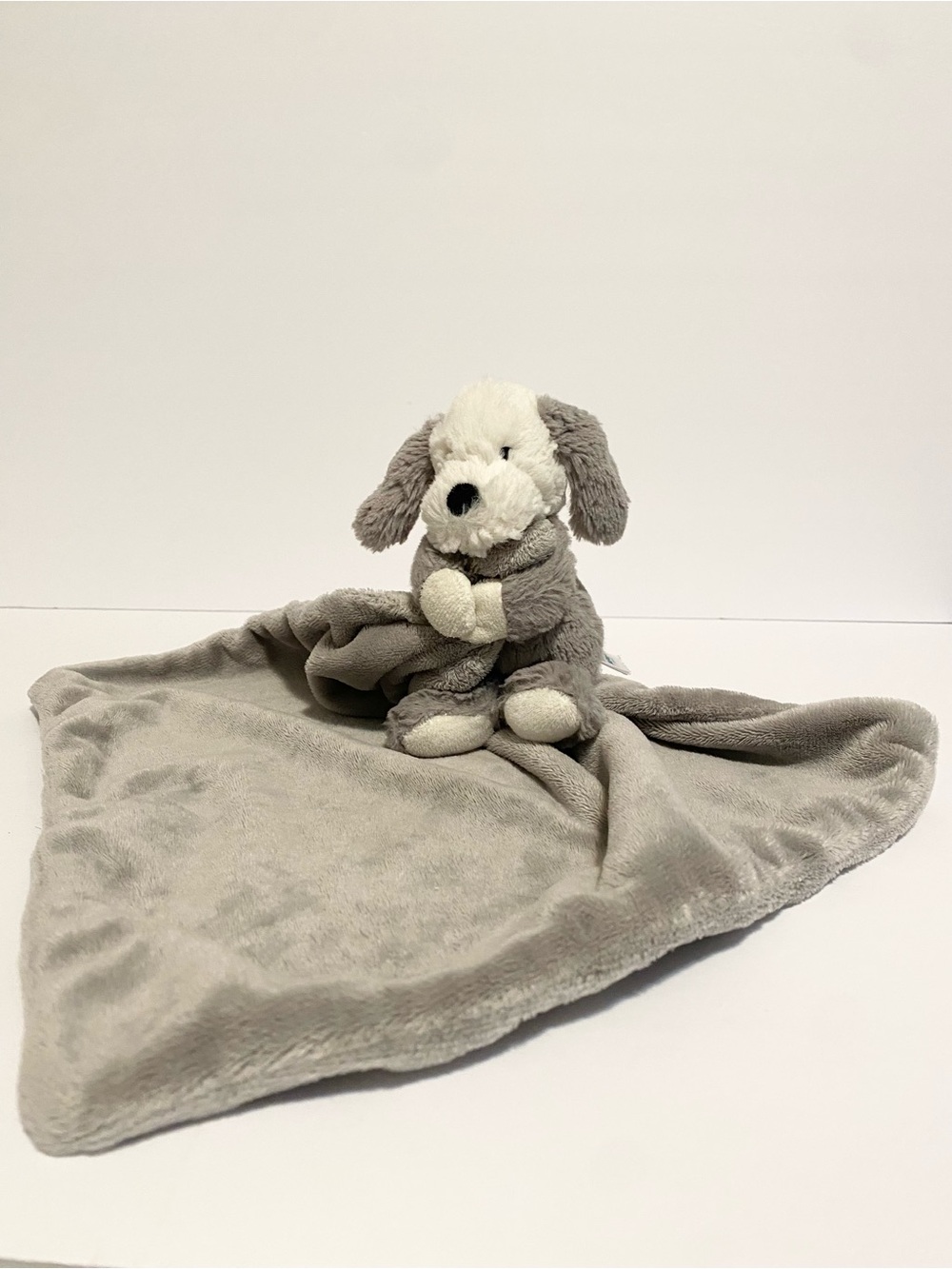Jellycat Smudge Gray Puppy Dog Lovey Soother Security Blanket Plush Toy Blankie